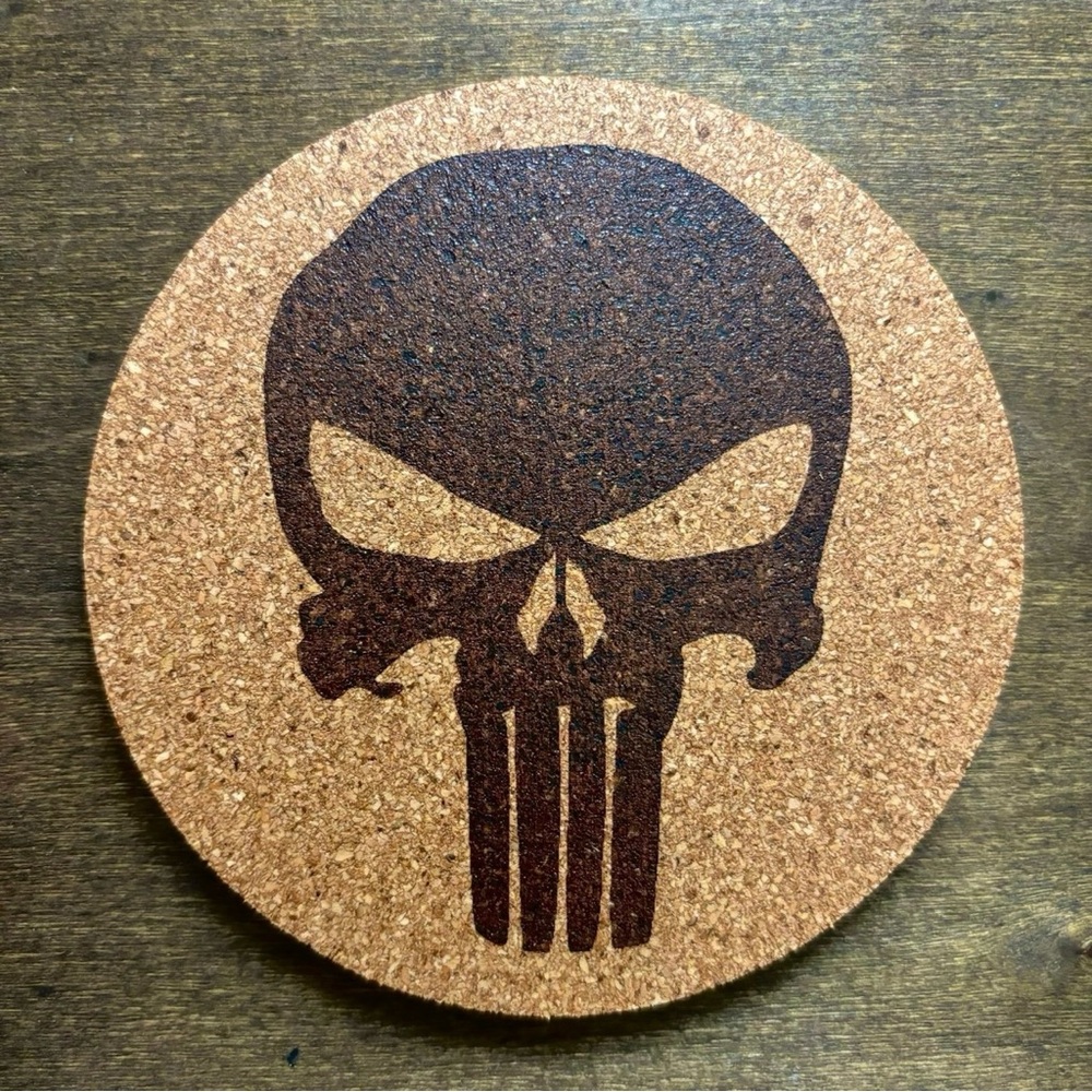 The Punisher Symbol Laser Engraved Cork Coaster #2